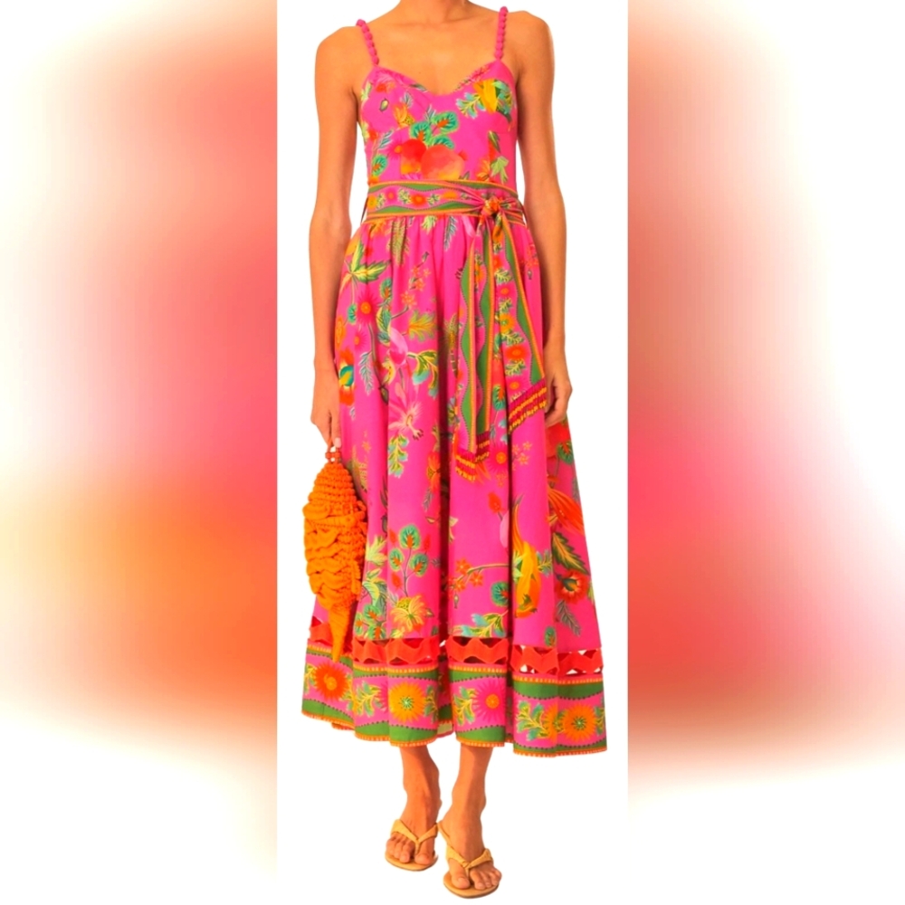 FARM RIO Delicate Fruit Garden Pink Midi Dress NEW WITH TAGS